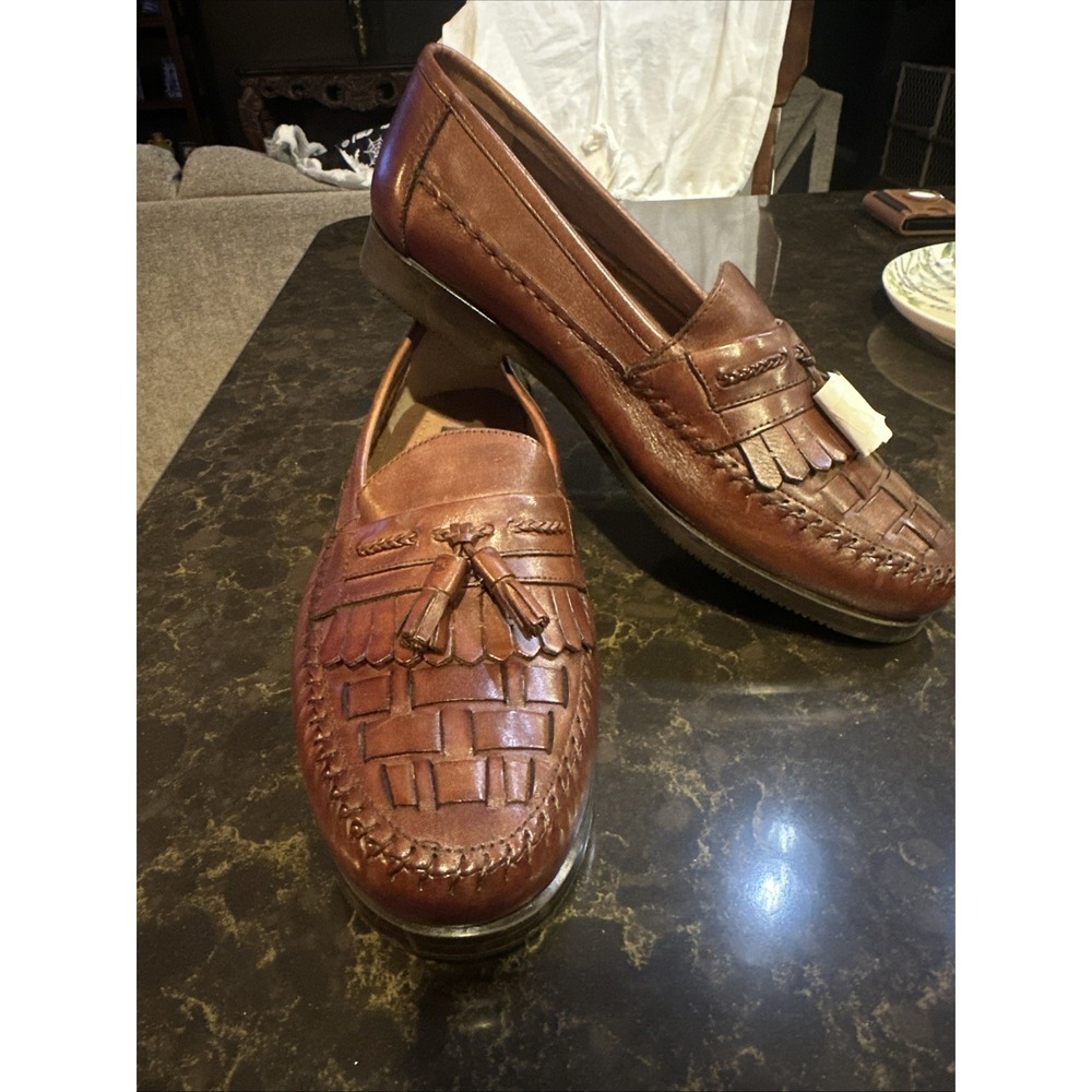 Giorgio Brutini Men's Woven Tassel Loafers Burgundy Leather Shoes 11